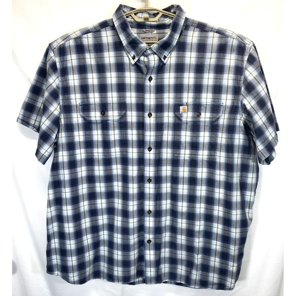Carhartt Flannel Shirt 3XL Regular Blue/Gray Plaid 80s Rugged Outdoor Workwear